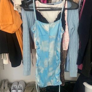 blue cloudy ruched dress